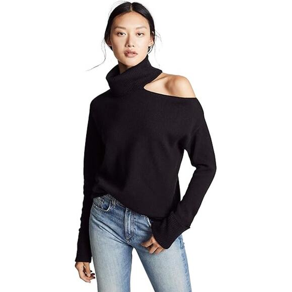 PAIGE Sweaters - PAIGE Raundie Wool Cold Shoulder Cut Out Turtleneck Sweater Size XS Black Edgy